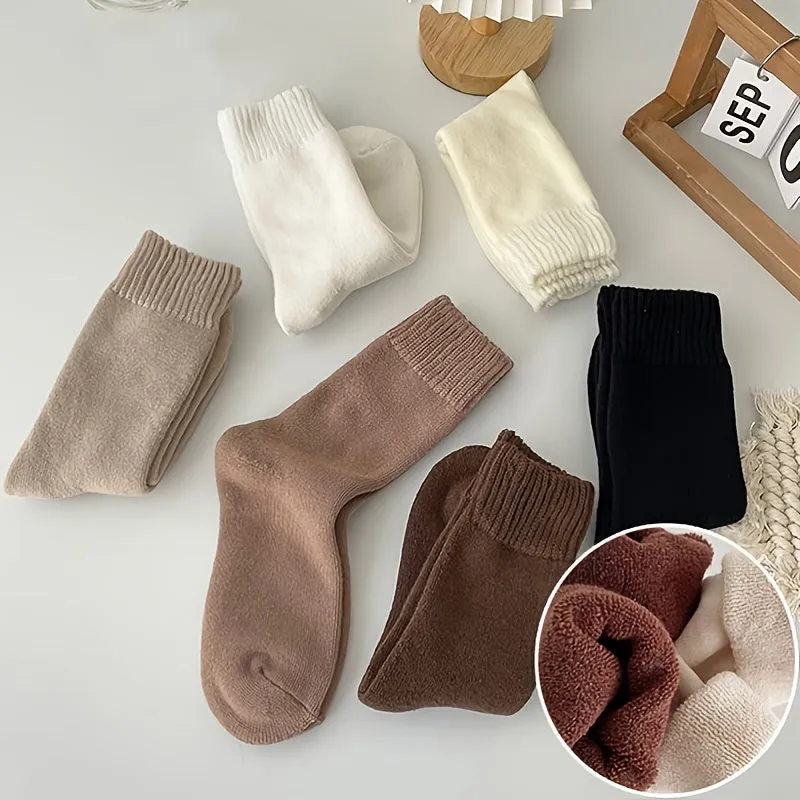 5 Pairs Thick Thermal Mixed Color Mid Tube Socks