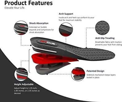 6FT CLUB 3-Layer Height Increase Insole 2.35-Inch Shoe Lifts for Men