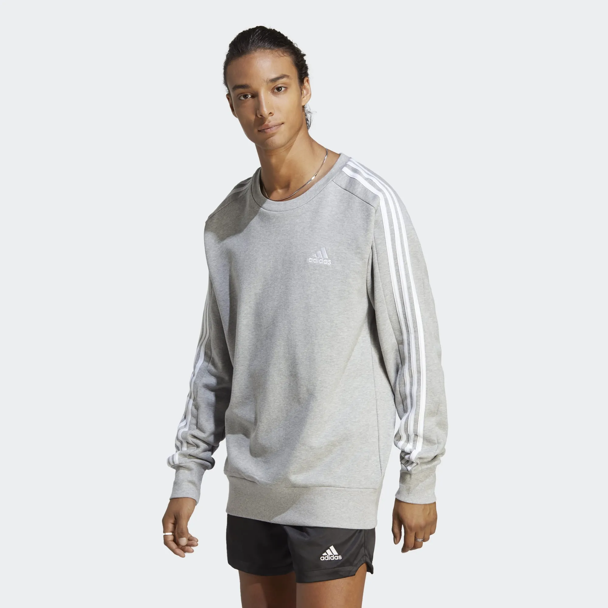 ADIDAS FRENCH TERRY 3-STRIPES SWEATSHIRT - MEN - GREY