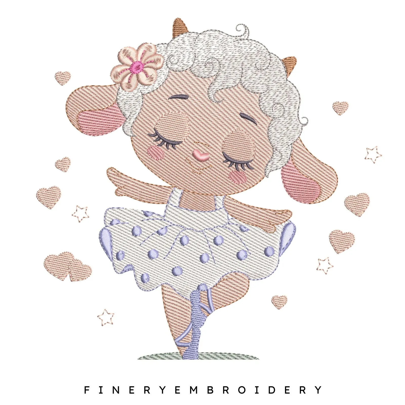 Adorable Lamb Ballerina Embroidery Design - 7 Sizes | FineryEmbroidery