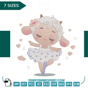 Adorable Lamb Ballerina Embroidery Design - 7 Sizes | FineryEmbroidery