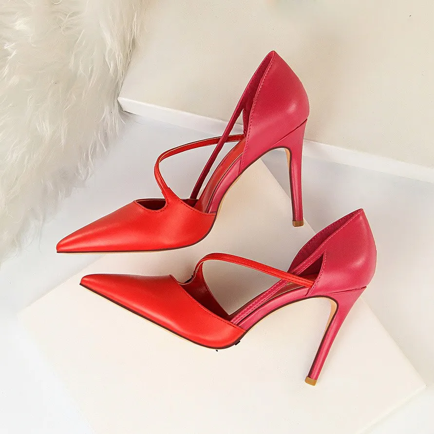 Amozae-Women Summer 9.5cm High Heels Sandals   Yellow Fetish Strap Red Stripper Pumps Female Scarpins Valentine Hollow Shoes