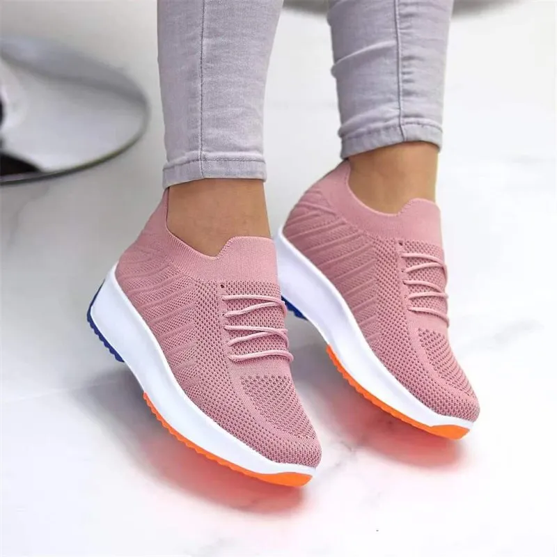 Amozae- Women's Shoes 2024 Summer Hidden Heel Wedges White Pink Sneakers Female Platform Breathable Mesh Red High Heel Casual Shoes 43