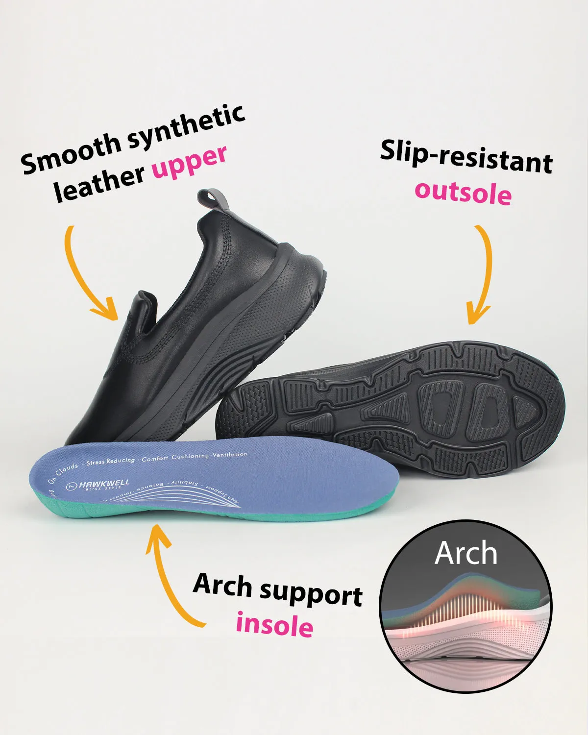 Arch Support Nurse Shoes-Dorez Black