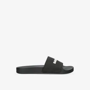 Balenciaga Logo Embossed Rubber Slippers, Black