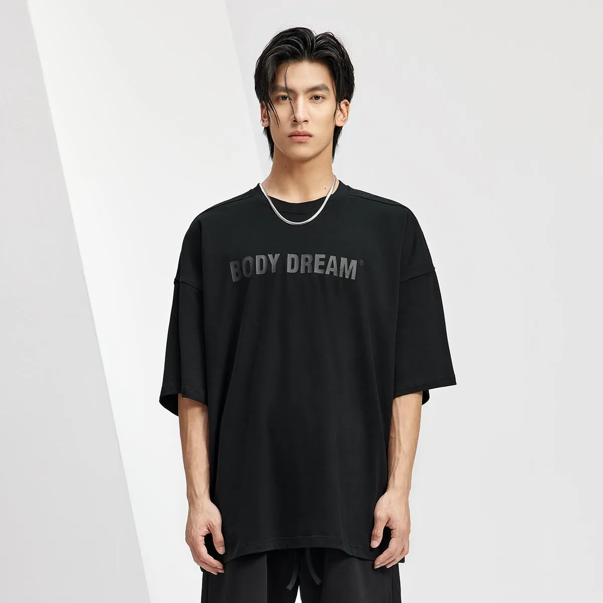 Basic Relaxed Fit Black On Black Logo Tee