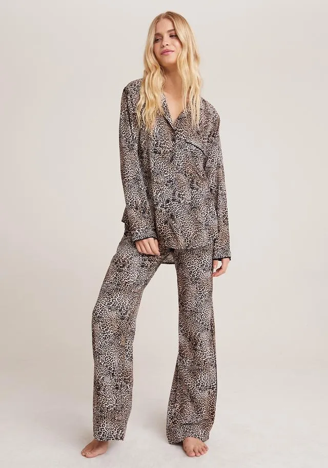 Bella Dahl - Sleep Shirt   Wide Leg Pant Set in Golden Leopard