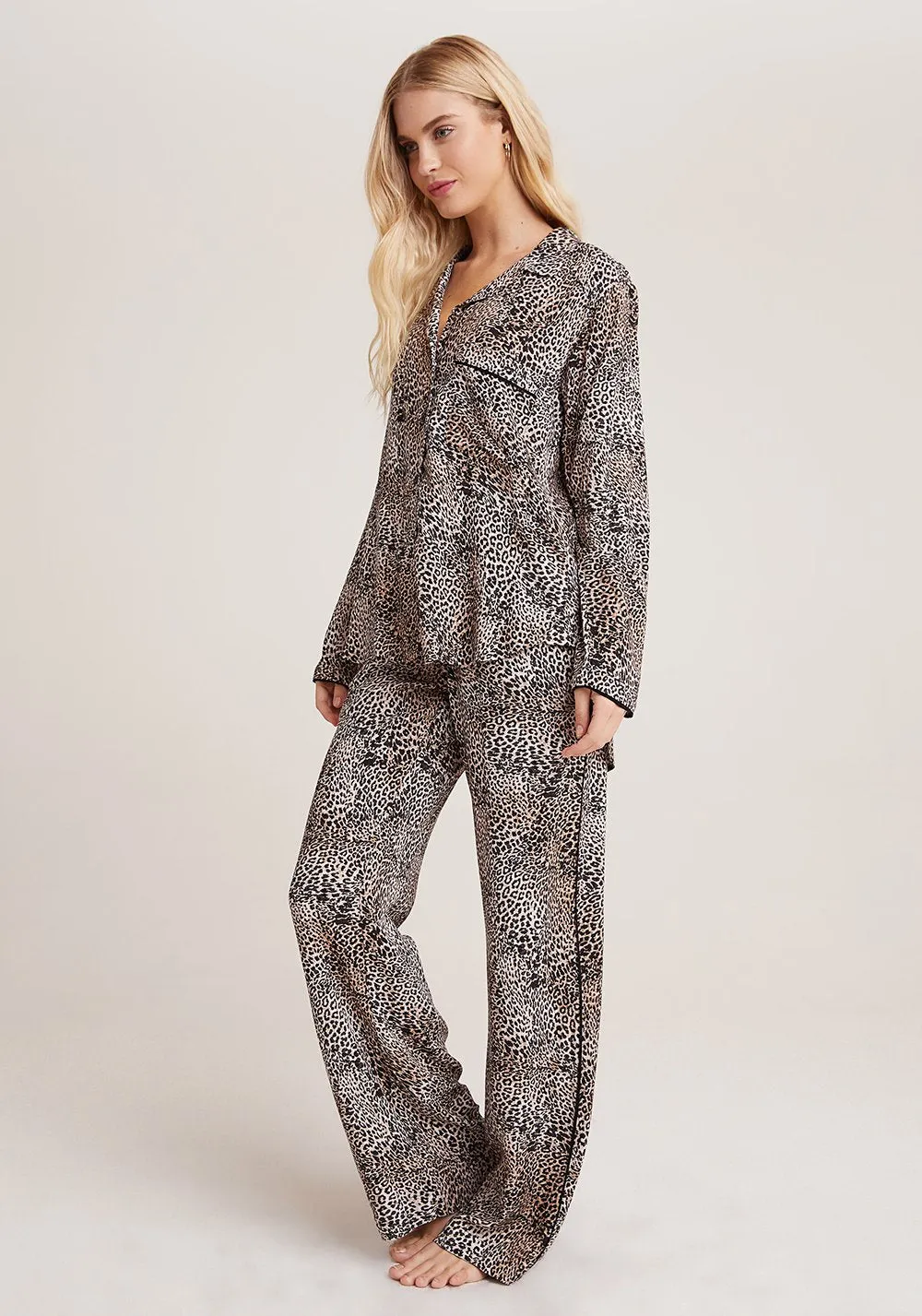 Bella Dahl - Sleep Shirt   Wide Leg Pant Set in Golden Leopard