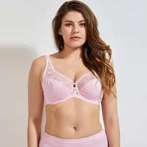 Big Bust Minimizer Underwire Unlined Pink Full Coverage Lace Bra