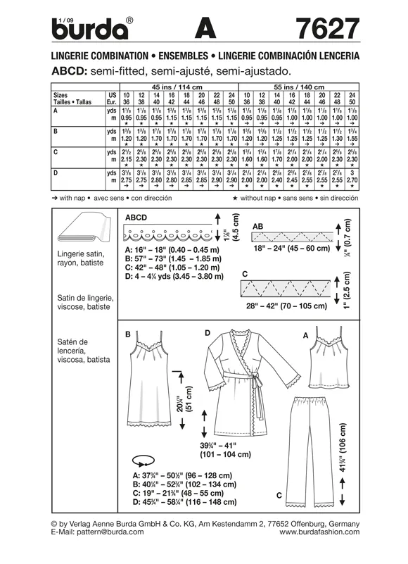 Burda 7627 Lingerie Outfits Pattern