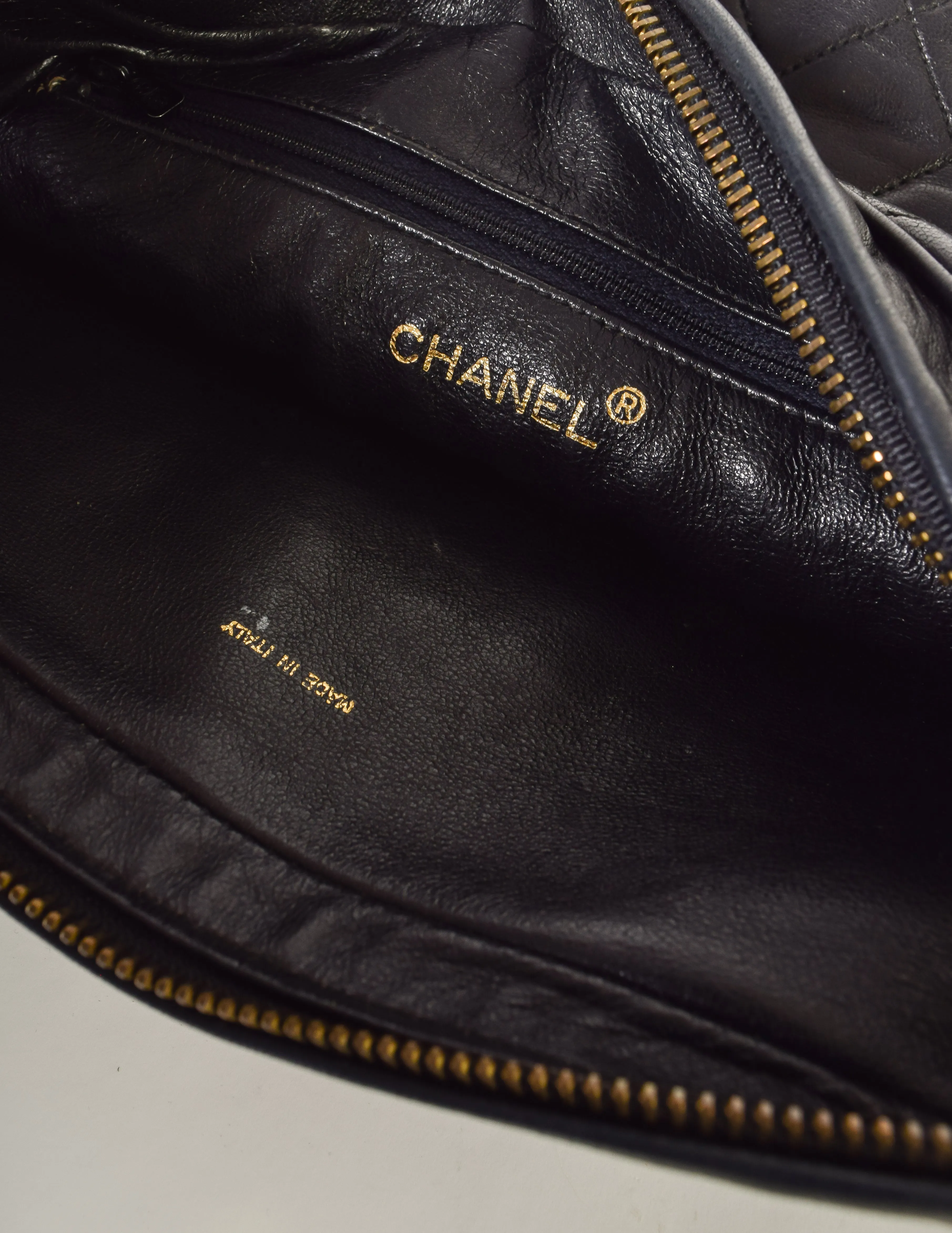 Chanel Vintage Black Matelasse Quilted Lambskin Leather Large CC Logo Tassel Camera Bag