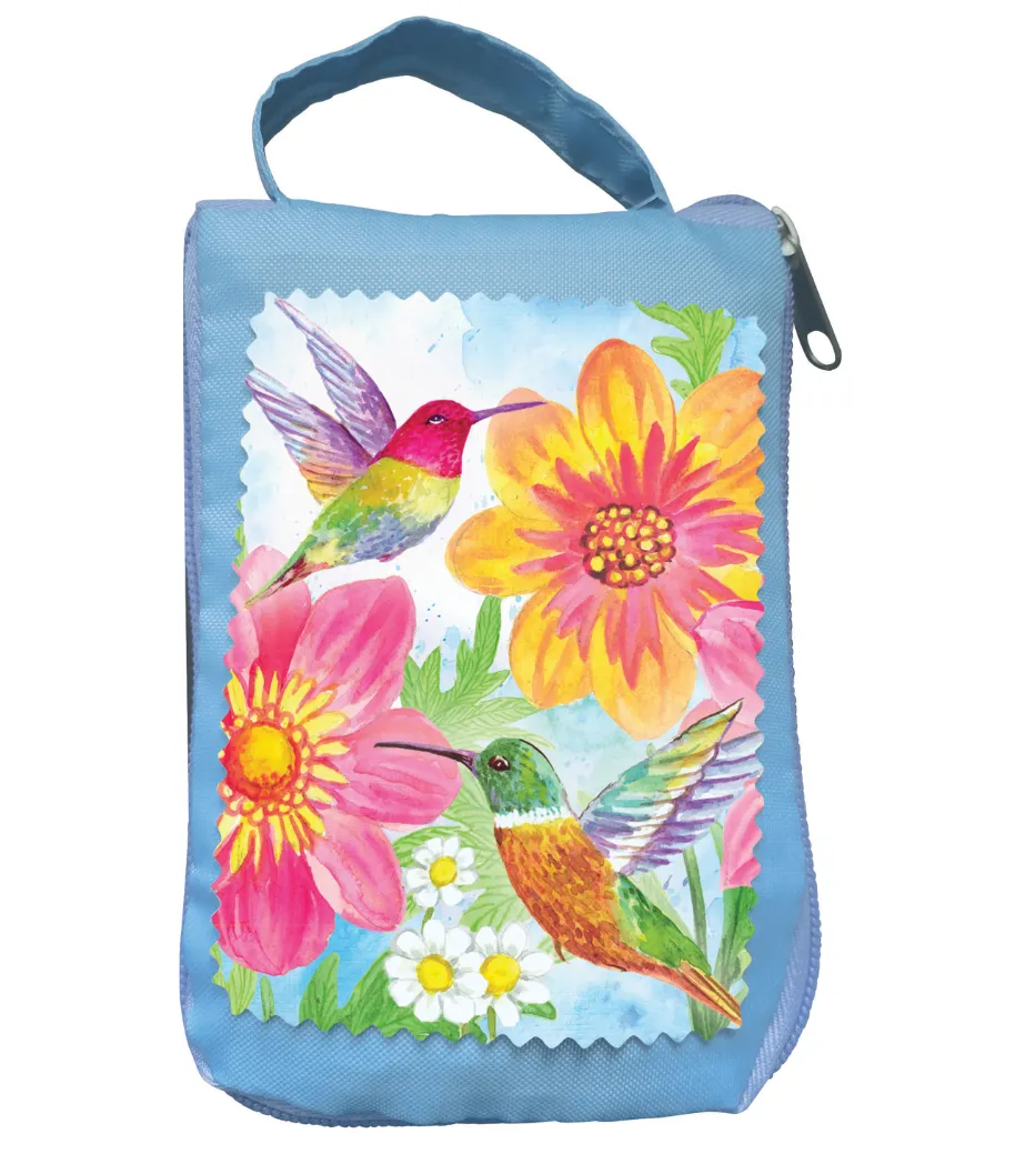 Colorful Hummingbird and Flowers Compact Tote Bag