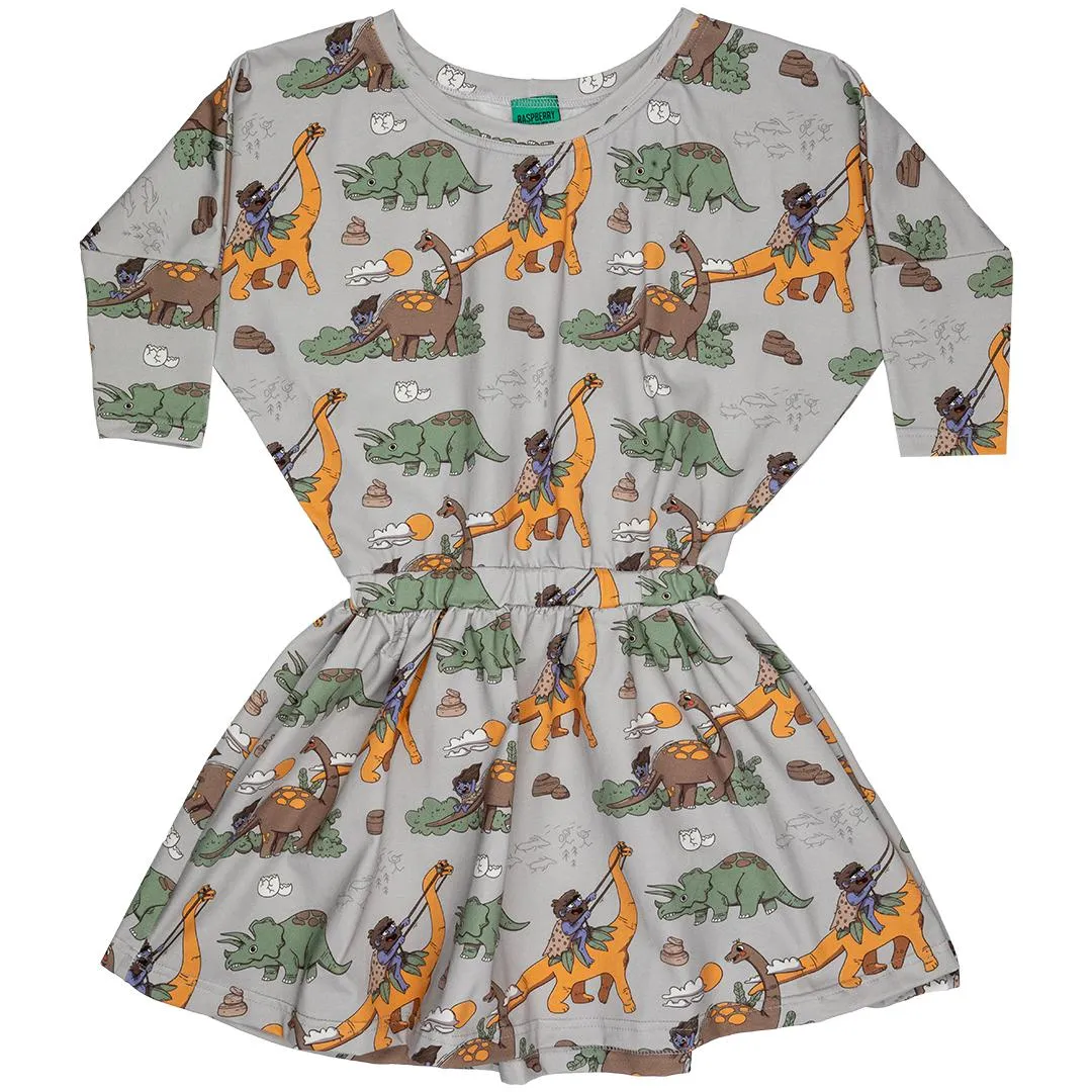 Dino Riders Long Sleeve Dress - Grey