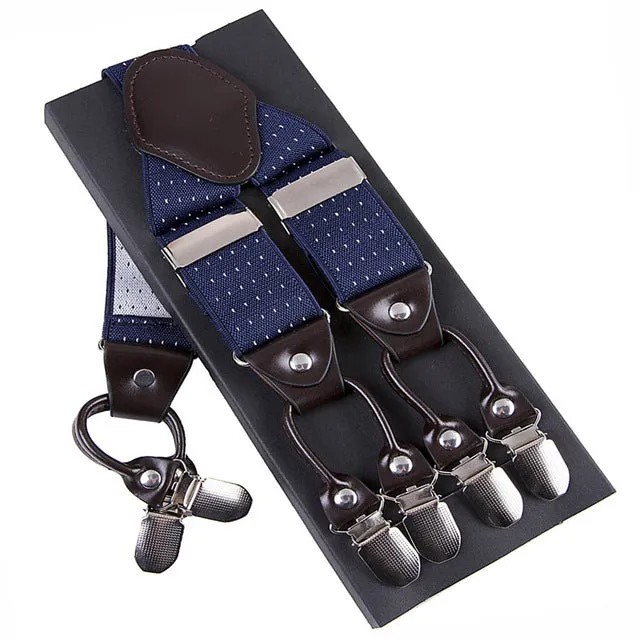 Fashion Suspenders leather alloy 6 clips Braces Male Vintage Casual  suspensorio Trousers Strap Father/Husband's Gift 3.5*120cm