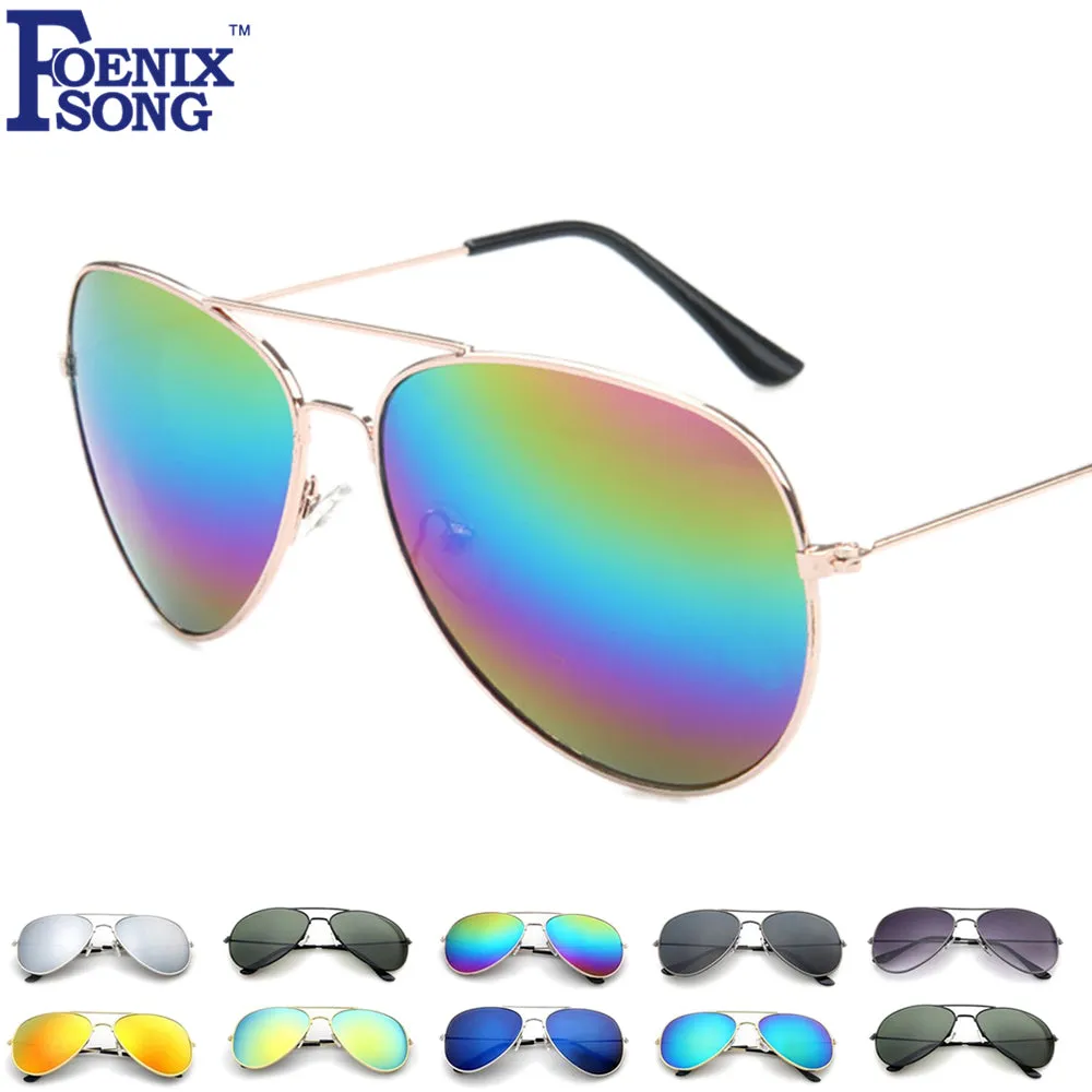 FOENIXSONG Brand New Aviator Pilot Men Sunglasses Sun Glasses for Women Oculos De Sol Mirrored UV Eyewear Goggles Gafas Cases