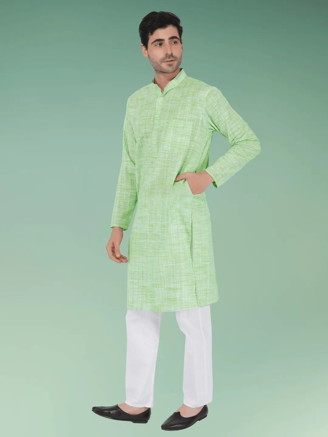 Green Khadi Cotton Kurta