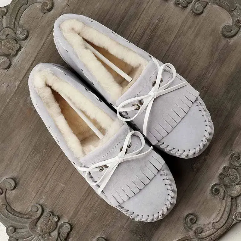 GRWG 100% Natural Fur Women Shoes Moccasins Mother Loafers Soft Genuine Leather Leisure Flats Female Driving Casual Footwear