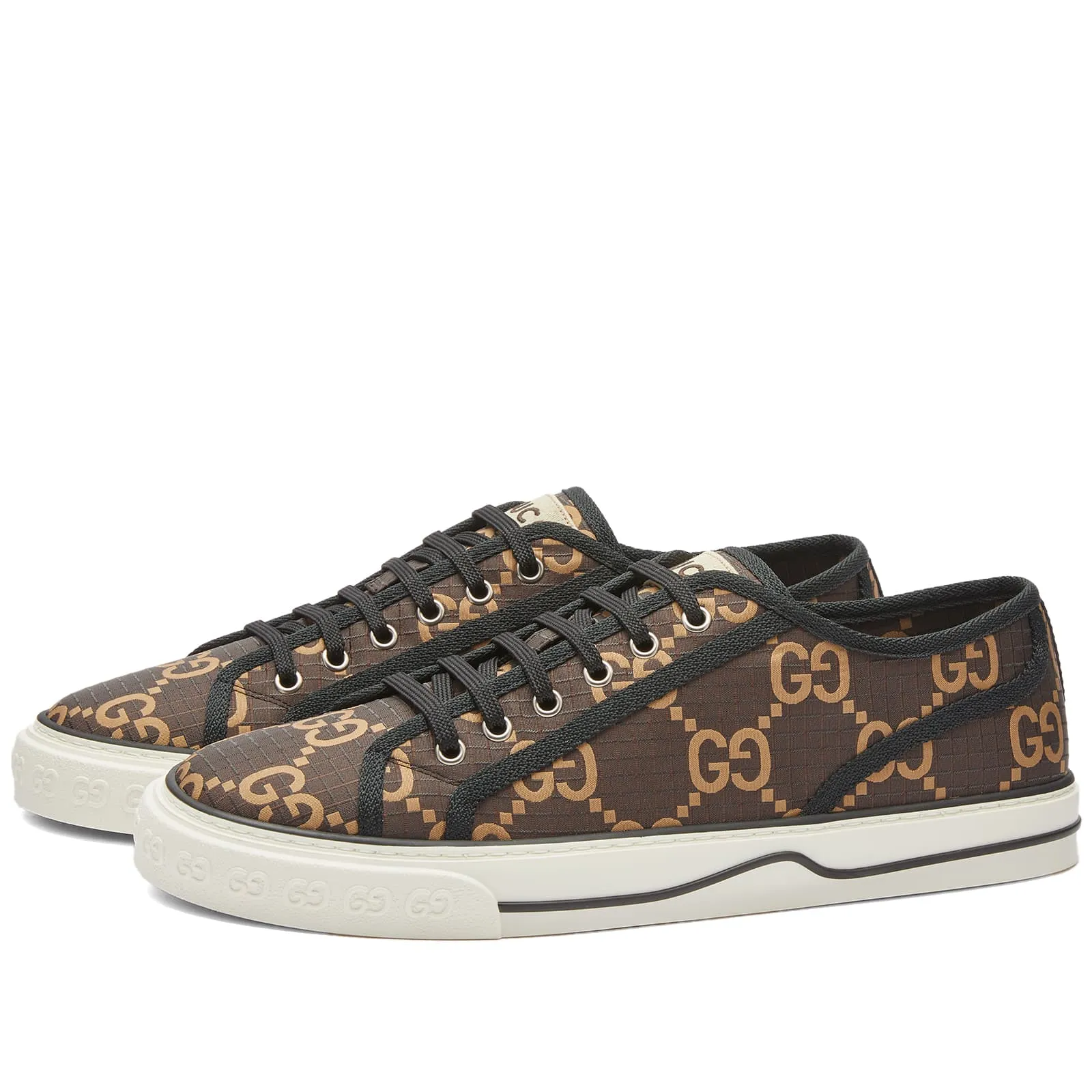 Gucci Ripstop Tennis Sneakers, Black & Beige