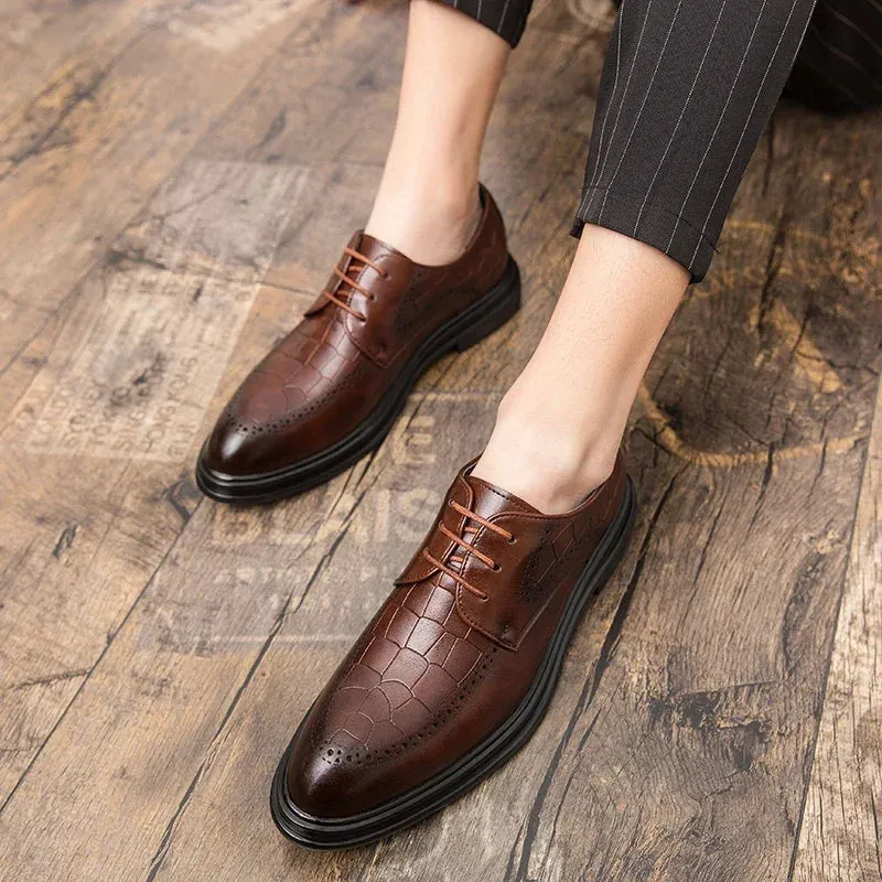 Hnzxzm Fashion Men's Dress Shoes Men Luxury brogue oxfords Ventilation Pointed Toe Slip On Casual Leather Wedding party Shoes men