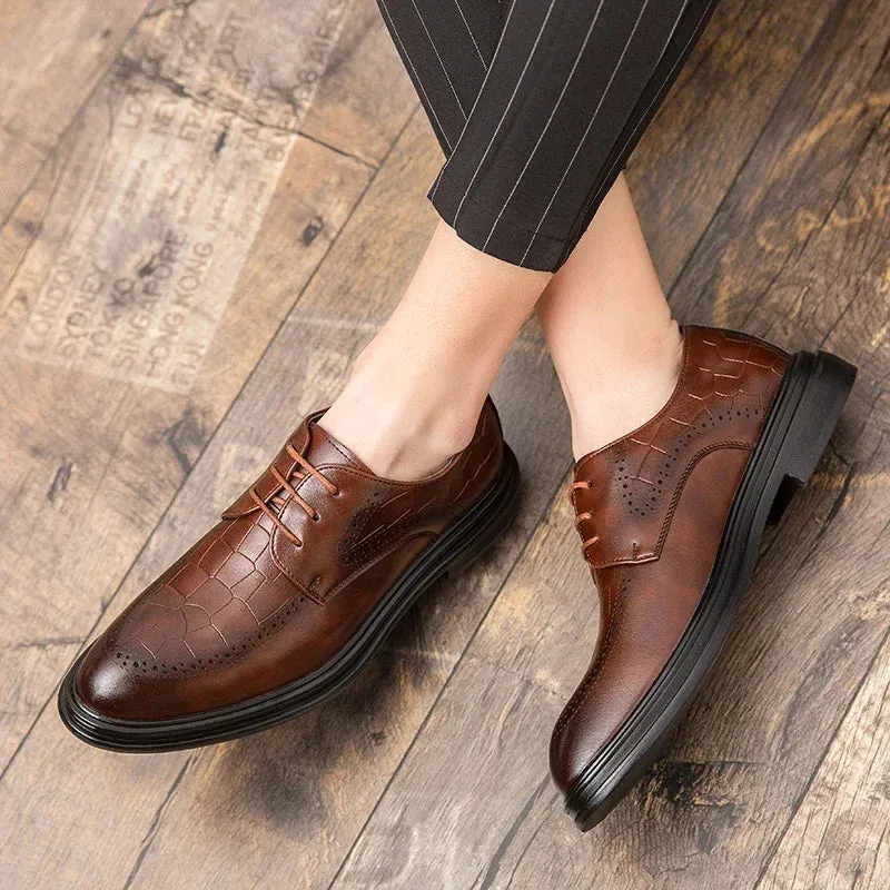 Hnzxzm Fashion Men's Dress Shoes Men Luxury brogue oxfords Ventilation Pointed Toe Slip On Casual Leather Wedding party Shoes men