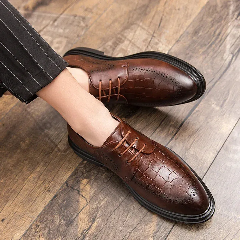 Hnzxzm Fashion Men's Dress Shoes Men Luxury brogue oxfords Ventilation Pointed Toe Slip On Casual Leather Wedding party Shoes men