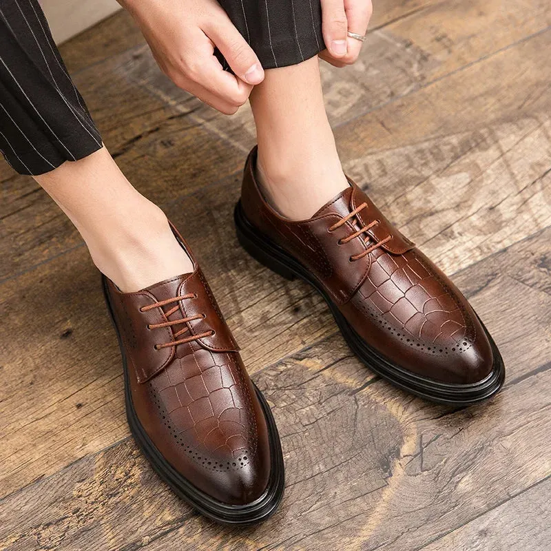 Hnzxzm Fashion Men's Dress Shoes Men Luxury brogue oxfords Ventilation Pointed Toe Slip On Casual Leather Wedding party Shoes men