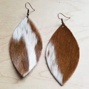 Leather Oval Earrings in Tan and White Hair-on-Hide 222c