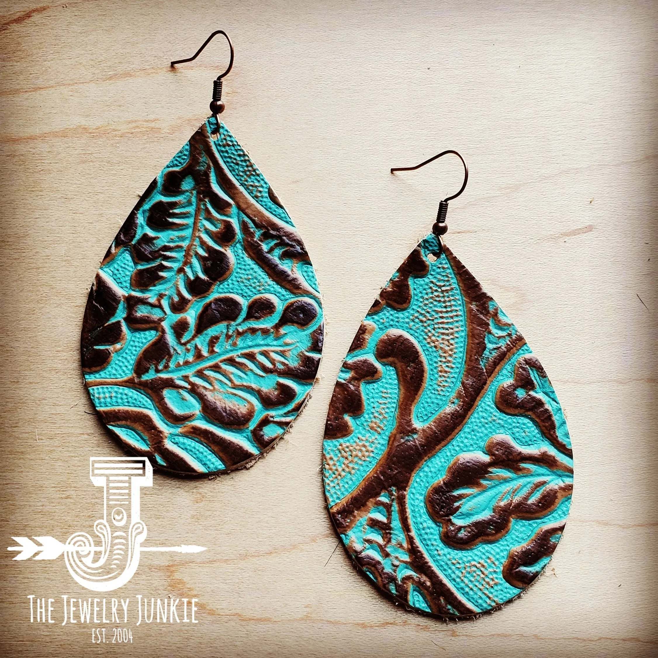 Leather Teardrop Earrings in Cowboy Turquoise 203b