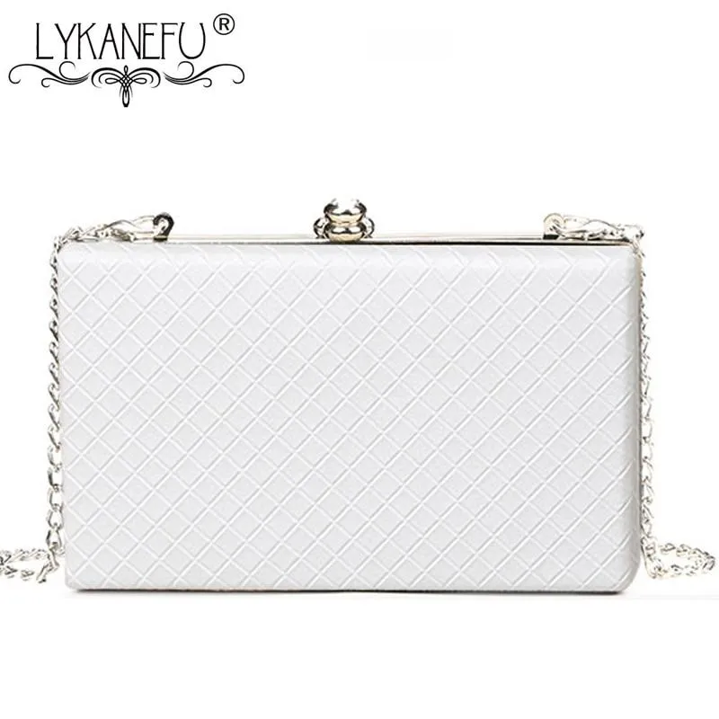 LYKANEFU Evening Bag Box Clutch Purse Women Bag with Chain Day Clutches Ladies Wedding Hand Bag Hasp Lock Shoulder Bag Small/Big