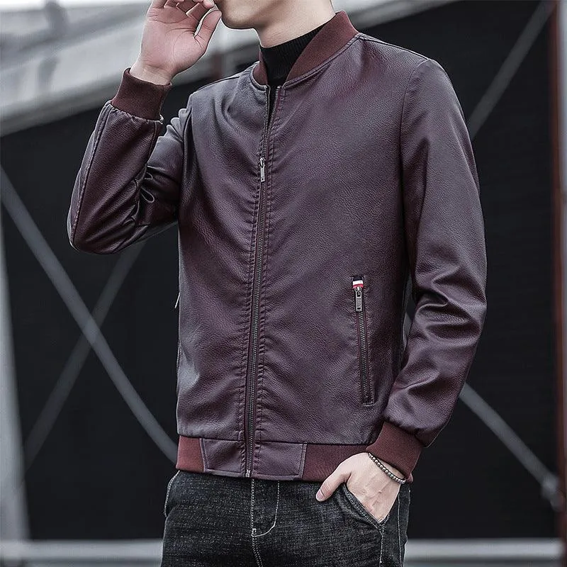 Men's leather clothing trend casual jacket