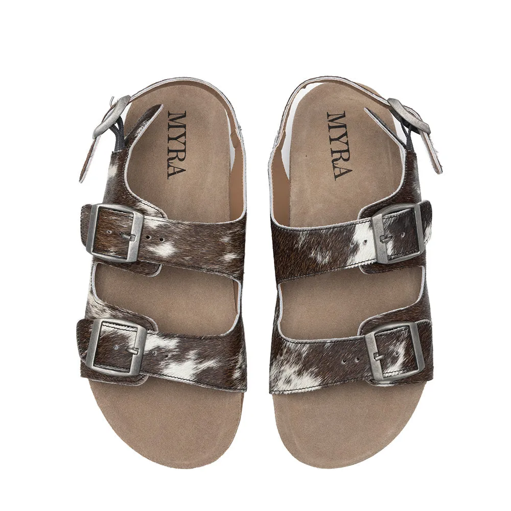 Mountain Path Leather Sandals In Dark & Light Hair-On Hide