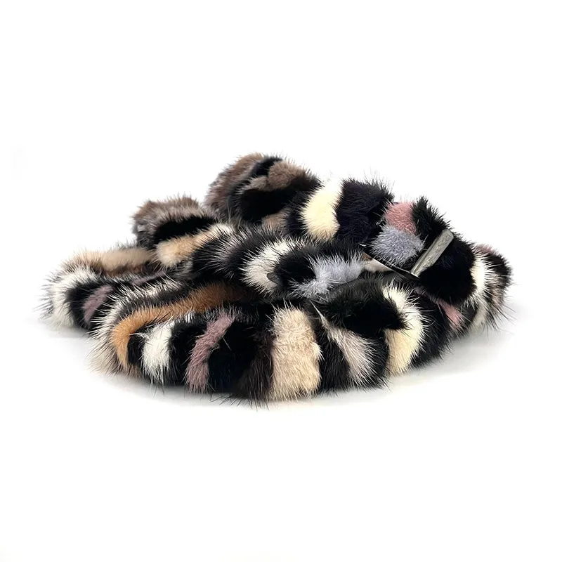 Multicolor Mink Sandals Shoes Fur Slippers Slides Fur Sliders Flip Flops