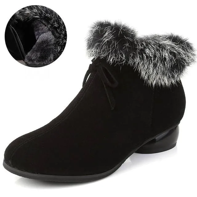 Natural Fur Genuine Leather Women Ankle Boots