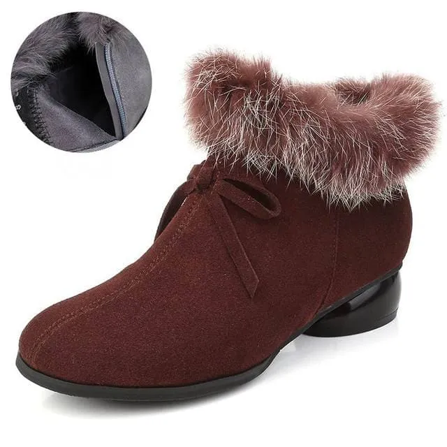 Natural Fur Genuine Leather Women Ankle Boots