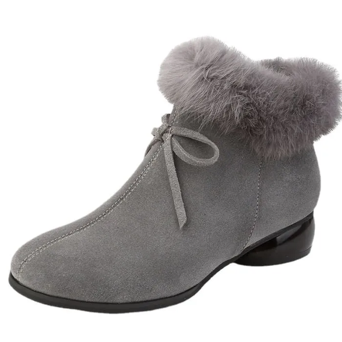 Natural Fur Genuine Leather Women Ankle Boots