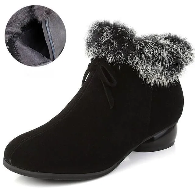 Natural Fur Genuine Leather Women Ankle Boots