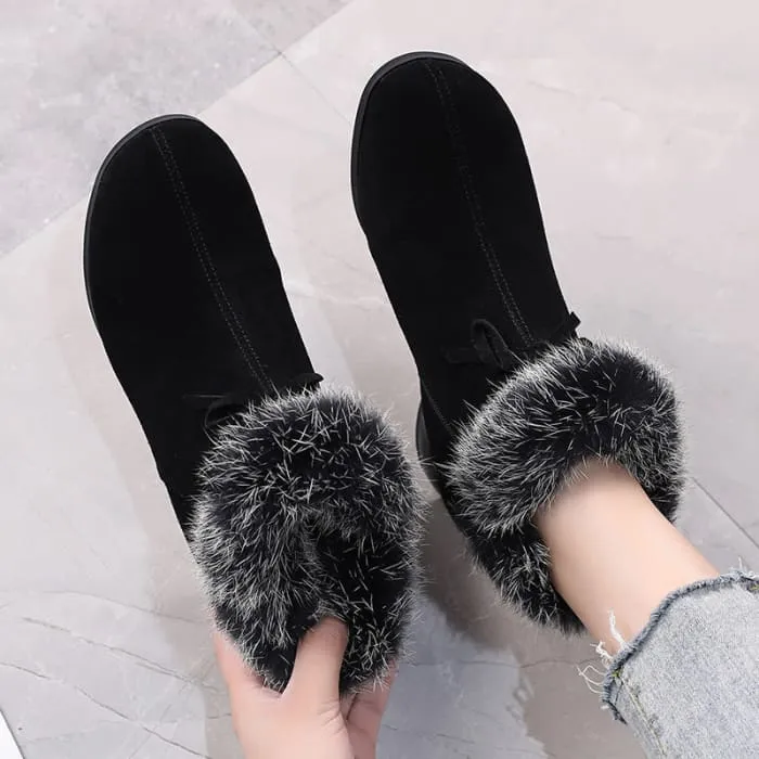 Natural Fur Genuine Leather Women Ankle Boots