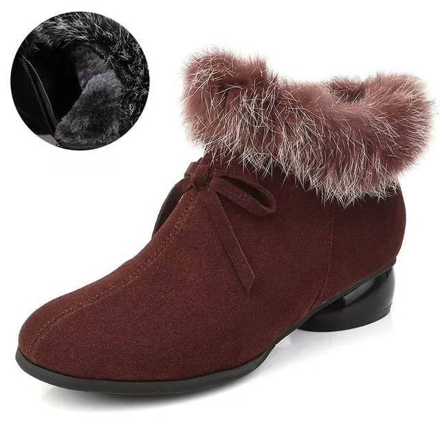 Natural Fur Genuine Leather Women Ankle Boots