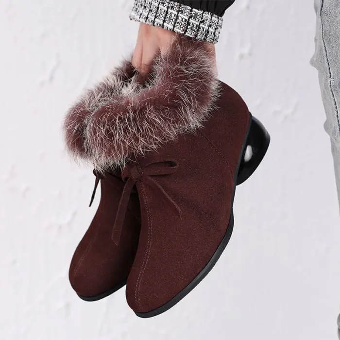 Natural Fur Genuine Leather Women Ankle Boots