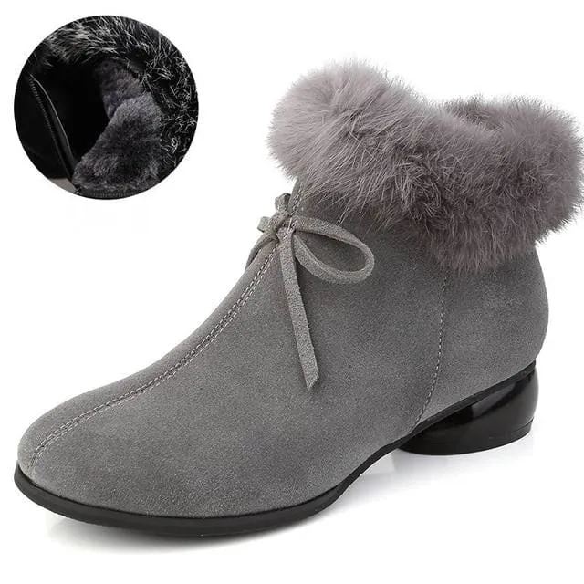 Natural Fur Genuine Leather Women Ankle Boots