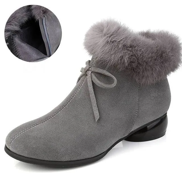 Natural Fur Genuine Leather Women Ankle Boots