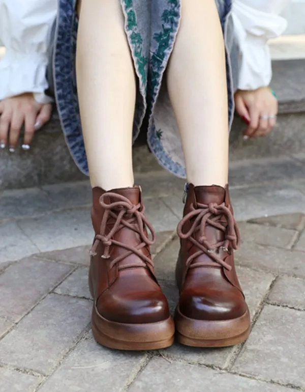 New Autumn Lace-up Retro Leather Platform Boots