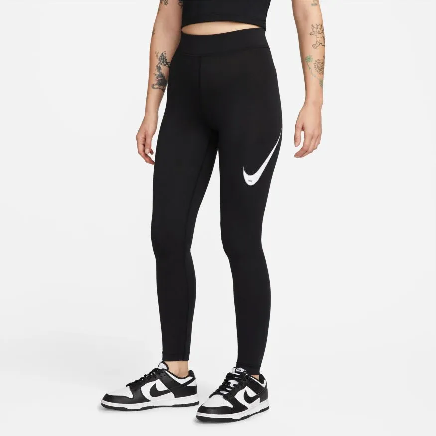 NIKE WOMEN'S SPORTSWEAR SWOOSH BLACK HIGH-RISE TIGHTS