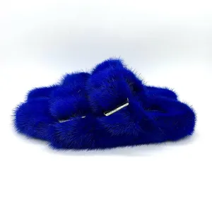 Real Mink Sandals Fur Slides Flat Slippers Ladies Outdoor Flip Flops