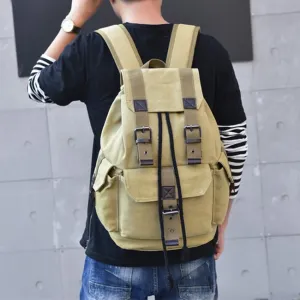 Retro Metal Buckle Canvas Backpack