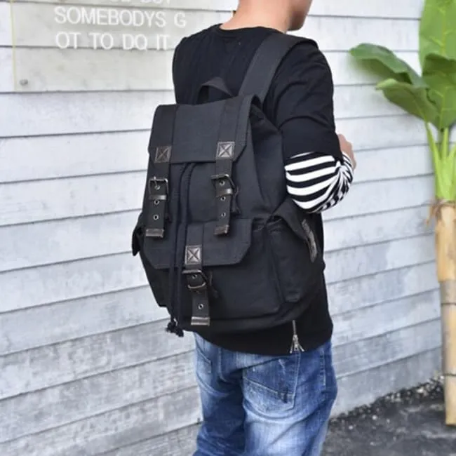 Retro Metal Buckle Canvas Backpack