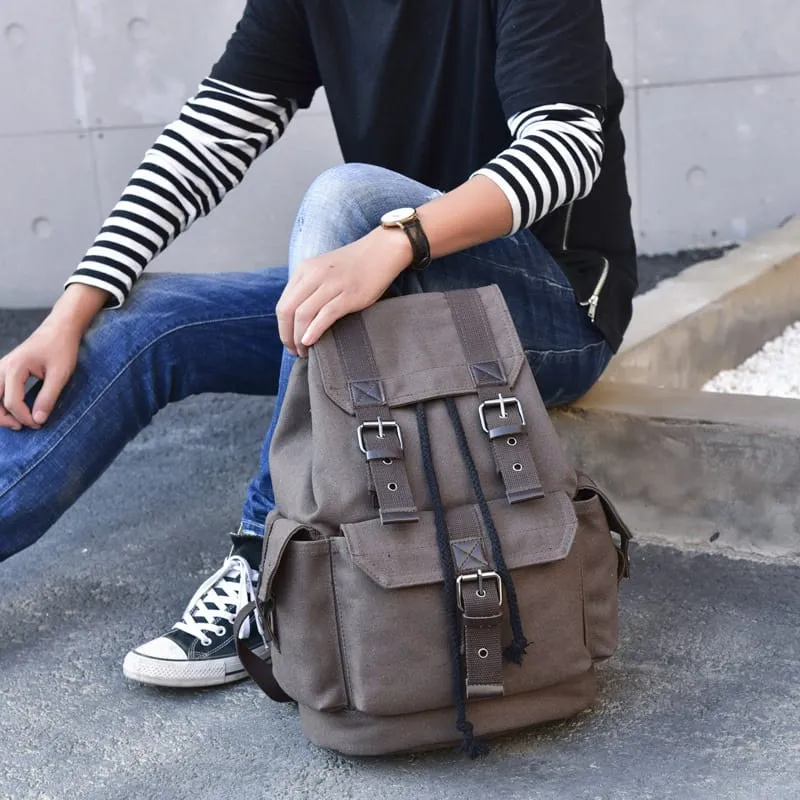 Retro Metal Buckle Canvas Backpack