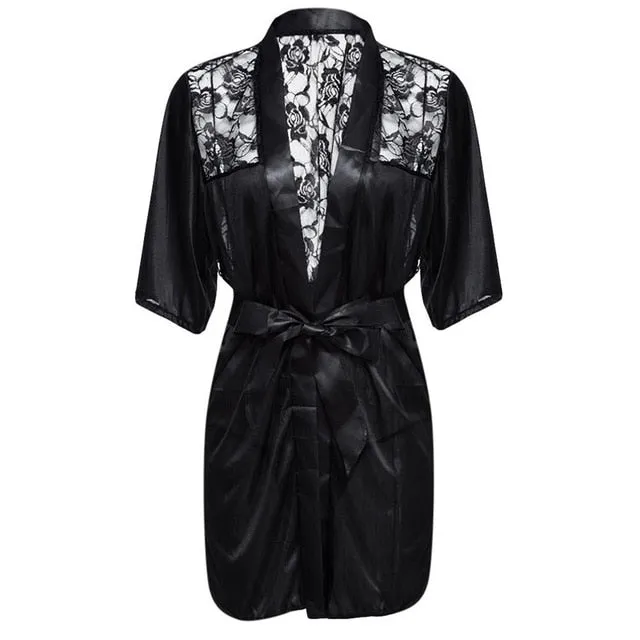 Satin Lace Black Night Robe