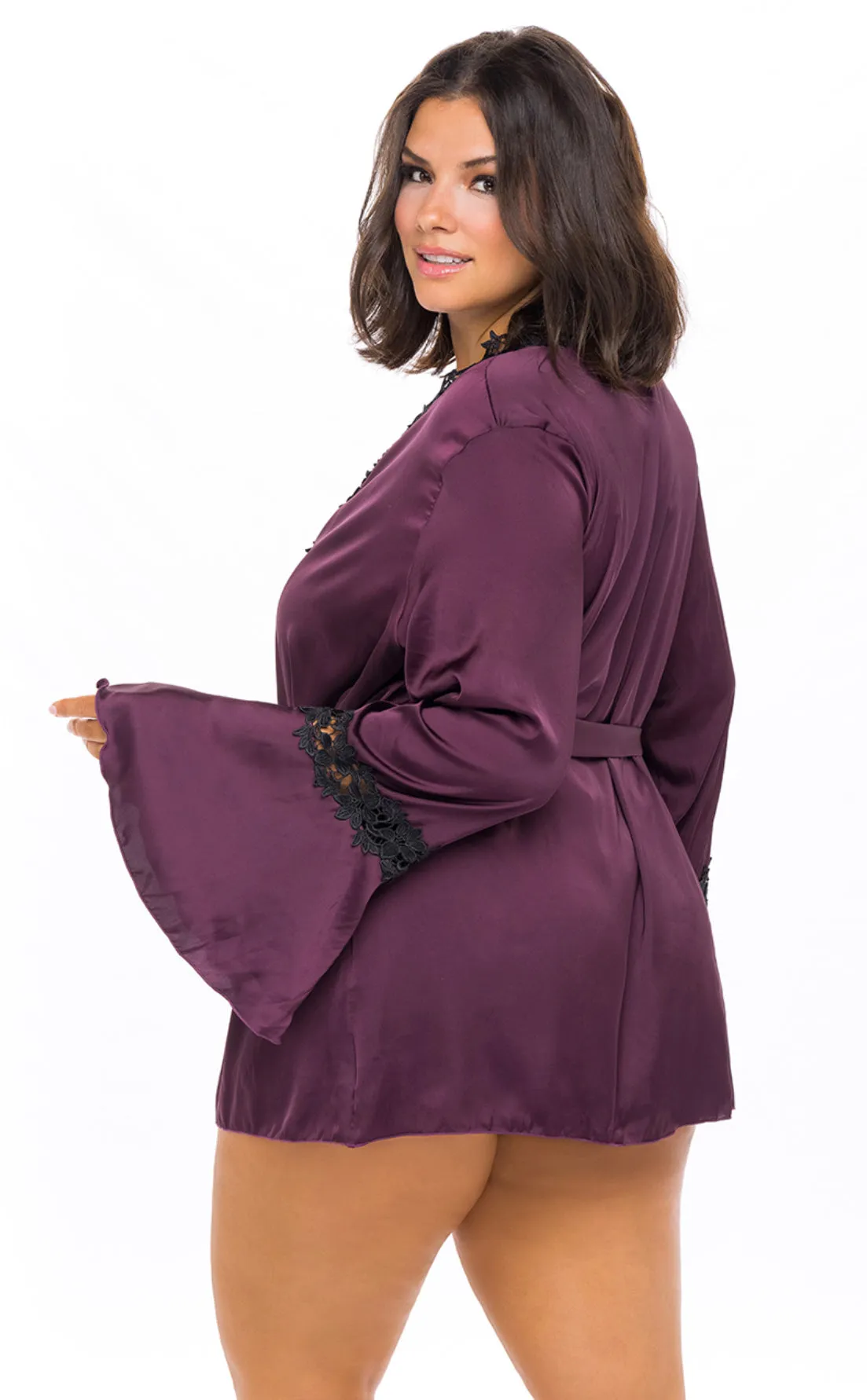 Short Polyester Embroidered Trim & Bell Sleeves Robe