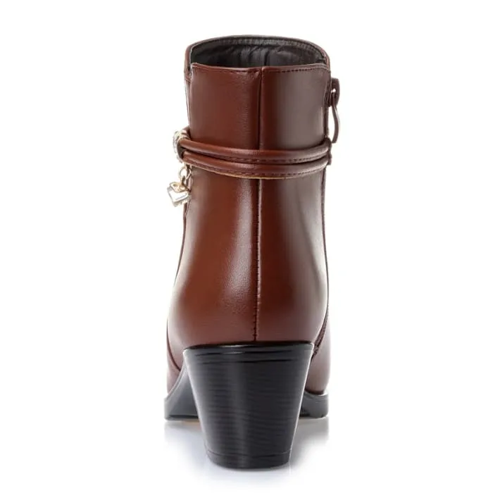 Soft Leather Warm Fur High Heels Zipper Winter Boots